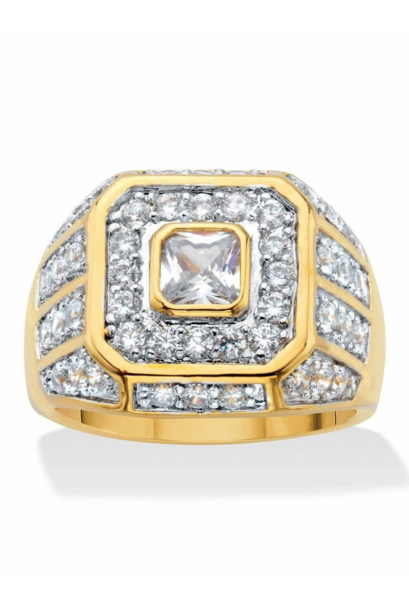 Men's 2.33 TCW Square-Cut and Round Cubic Zirconia Octagon Grid Ring Gold-Plated or Platinum-Plated