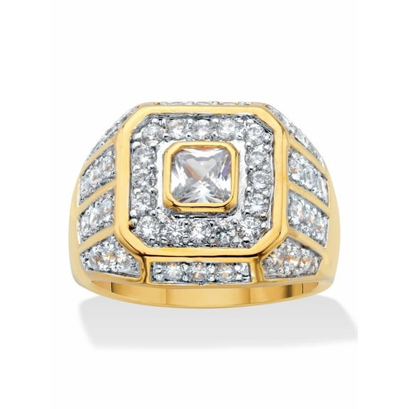 PalmBeach Jewelry Men's 2.33 TCW Square-Cut and Round Cubic Zirconia Octagon Grid Ring Gold-Plated or Platinum-Plated