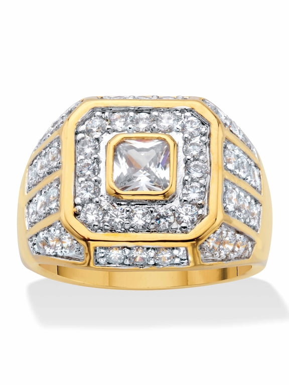 Men's 2.33 TCW Square-Cut and Round Cubic Zirconia Octagon Grid Ring Gold-Plated or Platinum-Plated