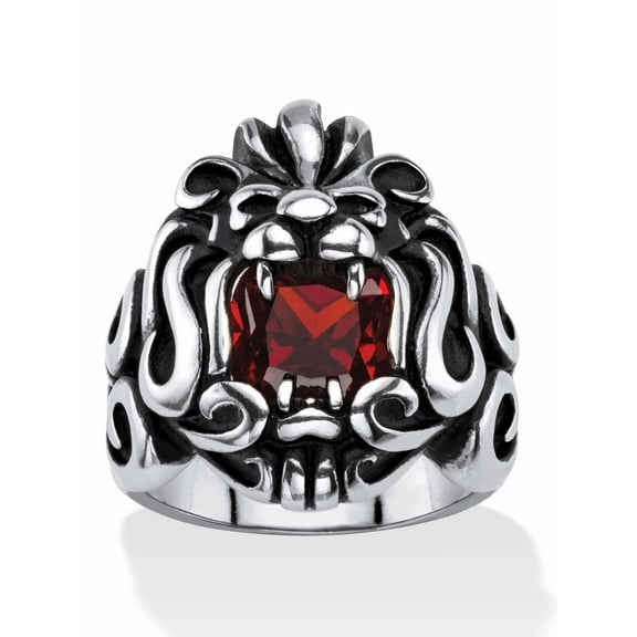 PalmBeach Jewelry Men's 2.65 TCW Square-Cut White or Garnet Red Cubic Zirconia Tribal Lion Ring in Antiqued Yellow Gold Ion-Plated or Stainless Steel