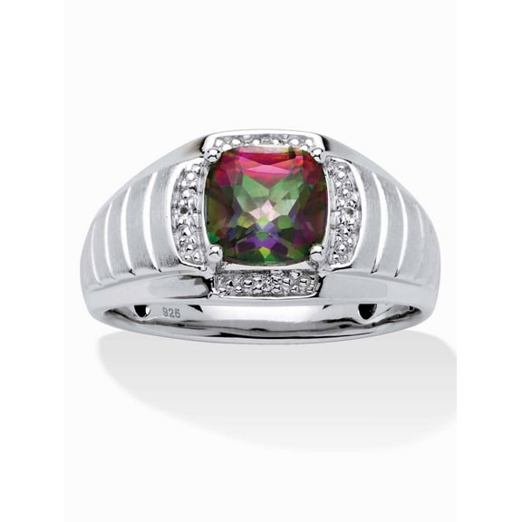 PalmBeach Jewelry Men's 2.72 TCW Cushion-Cut Fire Topaz and White Sapphire Ring in Platinum-plated Sterling Silver