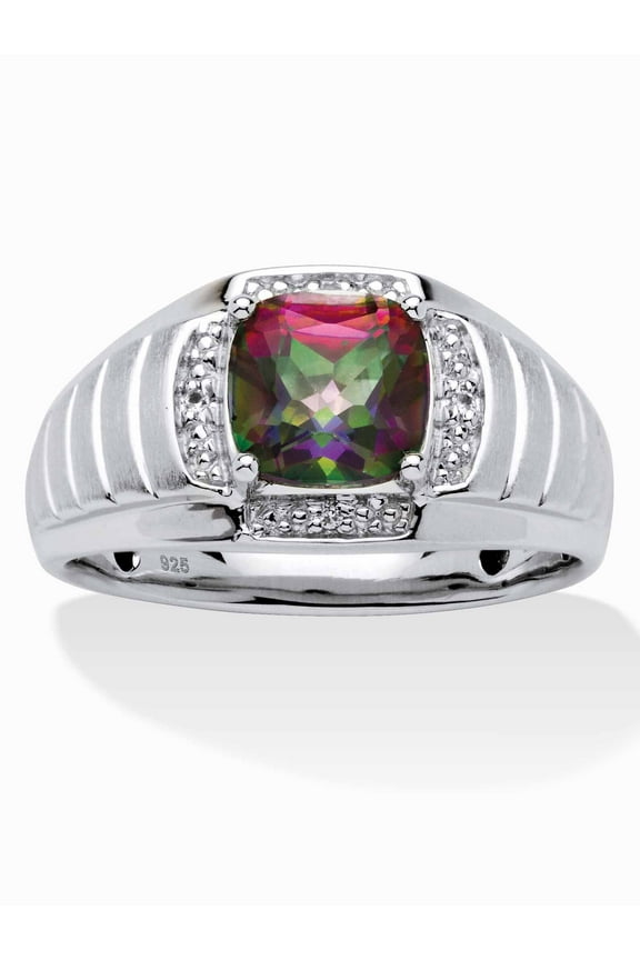 Men's 2.72 TCW Cushion-Cut Fire Topaz and White Sapphire Ring in Platinum-plated Sterling Silver