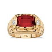 PalmBeach Jewelry Men's 2.77 TCW Cushion-Cut Created Red Ruby or Blue Sapphire and Diamond Accent Ring Yellow Gold-Plated