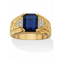 PalmBeach Jewelry Men's 2.80 TCW Emerald-Cut Created Blue Sapphire and Diamond Accent 18k Gold-Plated Etched Ring