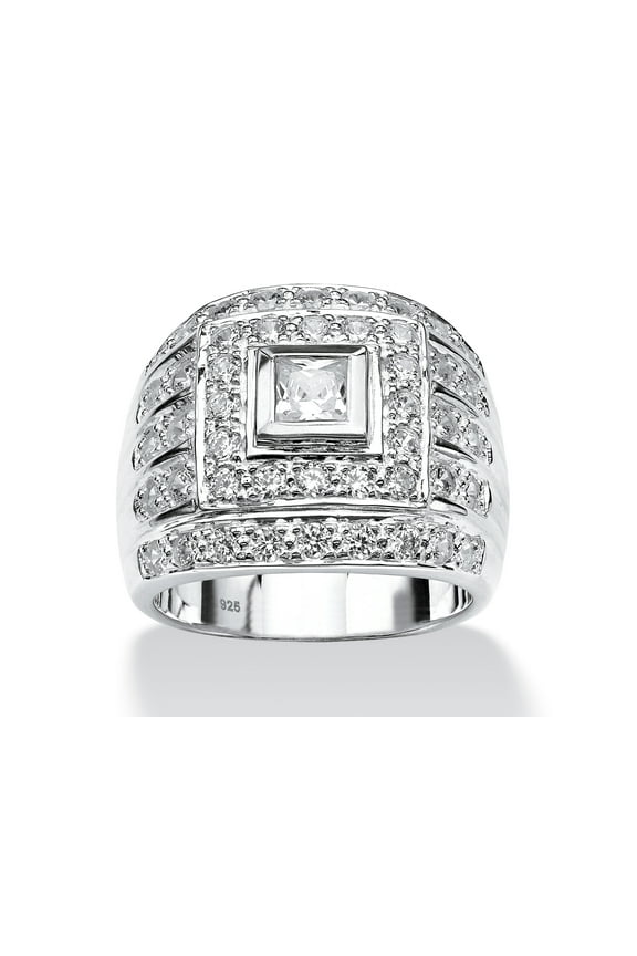 Men's 2.89 TCW Square-Cut Cubic Zirconia Ring in .925 Sterling Silver or Yellow Gold-Plated Sterling Silver