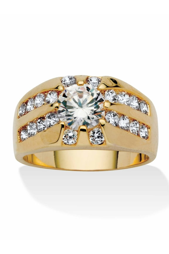 Men's 2.95 TCW Round Cubic Zirconia RIng in Goldtone Sizes 9-16