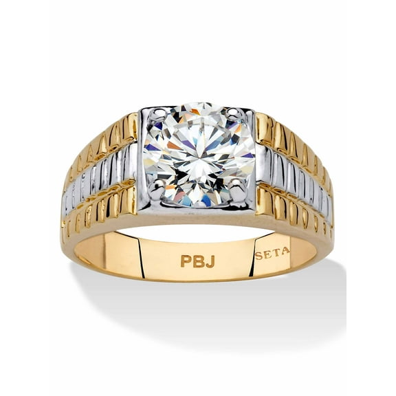 PalmBeach Jewelry Men's 2 TCW Round Cubic Zirconia Textured Ring in 14K Yellow Two Tone Gold-Plated or Platinum-Plated Sterling Silver