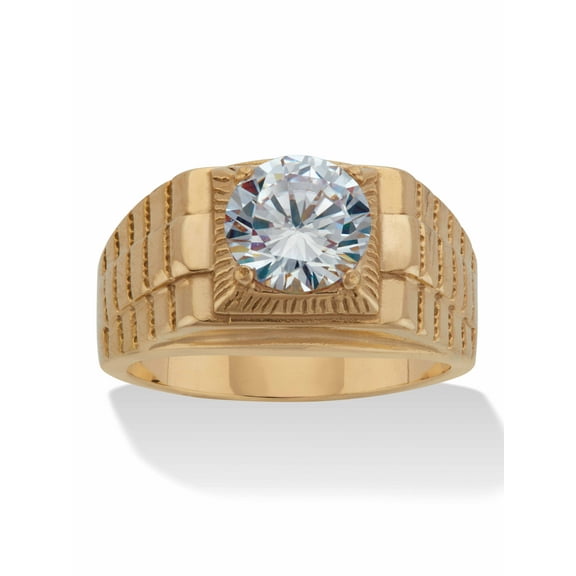 PalmBeach Jewelry Men's 2 TCW Round Cubic Zirconia Yellow Gold Ion-Plated Stainless Steel Ring