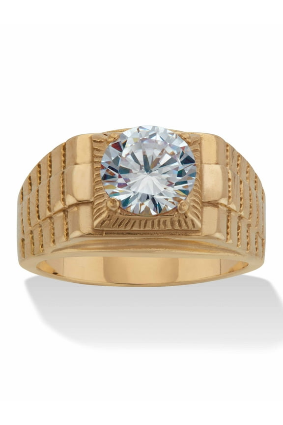 Men's 2 TCW Round Cubic Zirconia Yellow Gold Ion-Plated Stainless Steel Ring