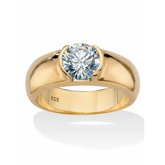 PalmBeach Jewelry Men's 2 TCW Round Semi-Bezel-Set Cubic Zirconia Ring in Platinum-Plated or 18K Gold-Plated Sterling Silver
