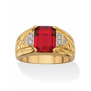 PalmBeach Jewelry Mens 3.55 TCW Emerald-Cut Faceted Genuine Red Garnet and Diamond Accent Etched Ring 18k Gold-Plated