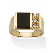 PalmBeach Jewelry Men's .30 TCW Genuine Onyx Cubic Zirconia Accent Yellow Gold-Plated Classic Ring