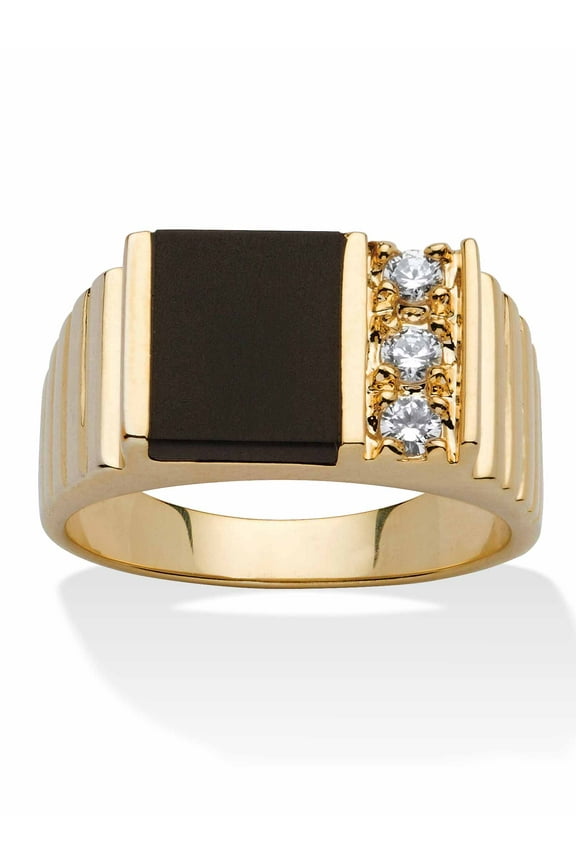 Men's .30 TCW Genuine Onyx Cubic Zirconia Accent Yellow Gold-Plated Classic Ring
