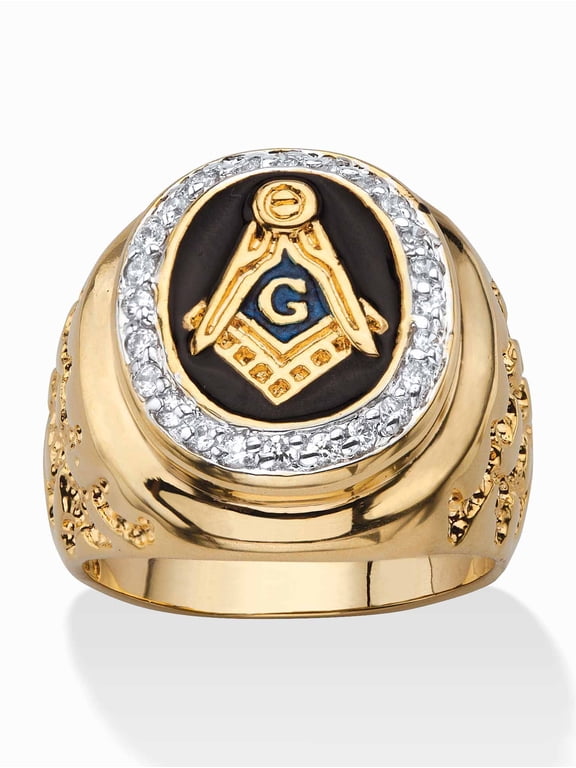 Men's .31 TCW Enamel and Cubic Zirconia Masonic Nugget Ring Gold-Plated
