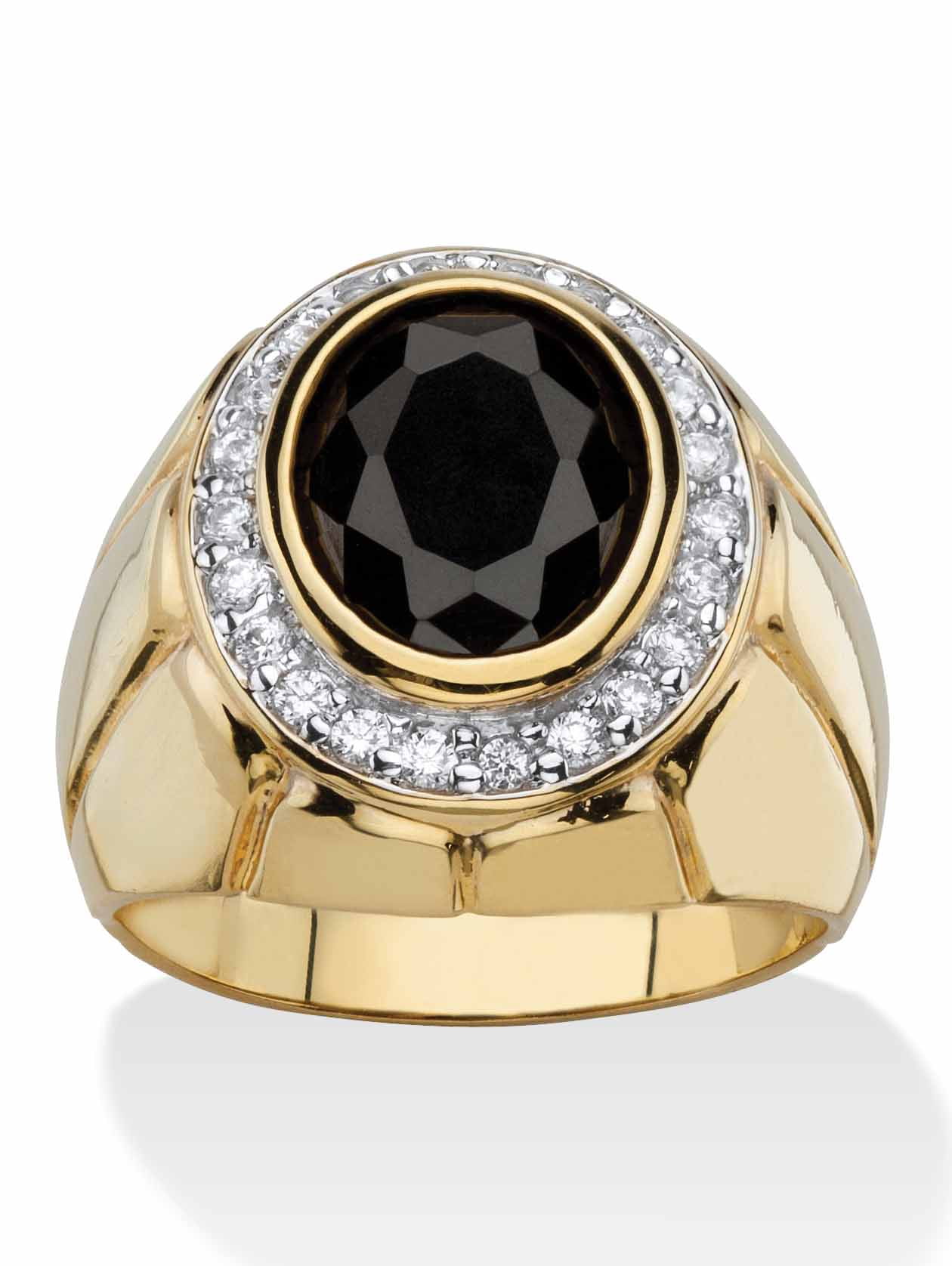 PalmBeach Jewelry Men's TCW Oval Black and White Cubic