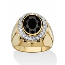 PalmBeach Jewelry Men's 4.18 TCW Oval Black and White Cubic Zirconia Faceted Halo Ring Gold-Plated