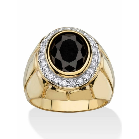 PalmBeach Jewelry Men's 4.18 TCW Oval Black and White Cubic Zirconia Faceted Halo Ring Gold-Plated