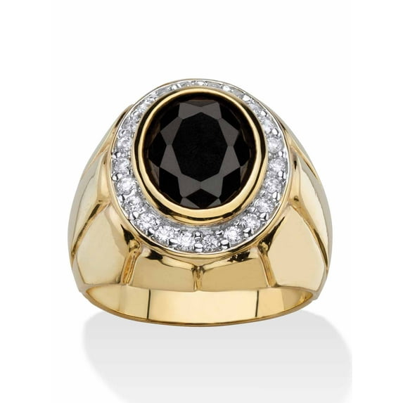 PalmBeach Jewelry Men's 4.18 TCW Oval Black and White Cubic Zirconia Faceted Halo Ring Gold-Plated