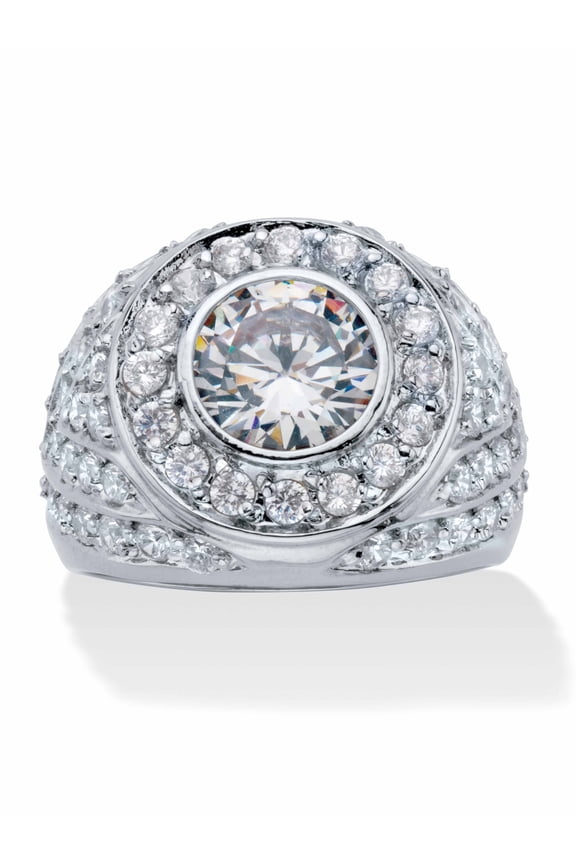 Men's 4.55 TCW Round Cubic Zirconia Geometric Cluster Ring Gold-Plated or Silvertone