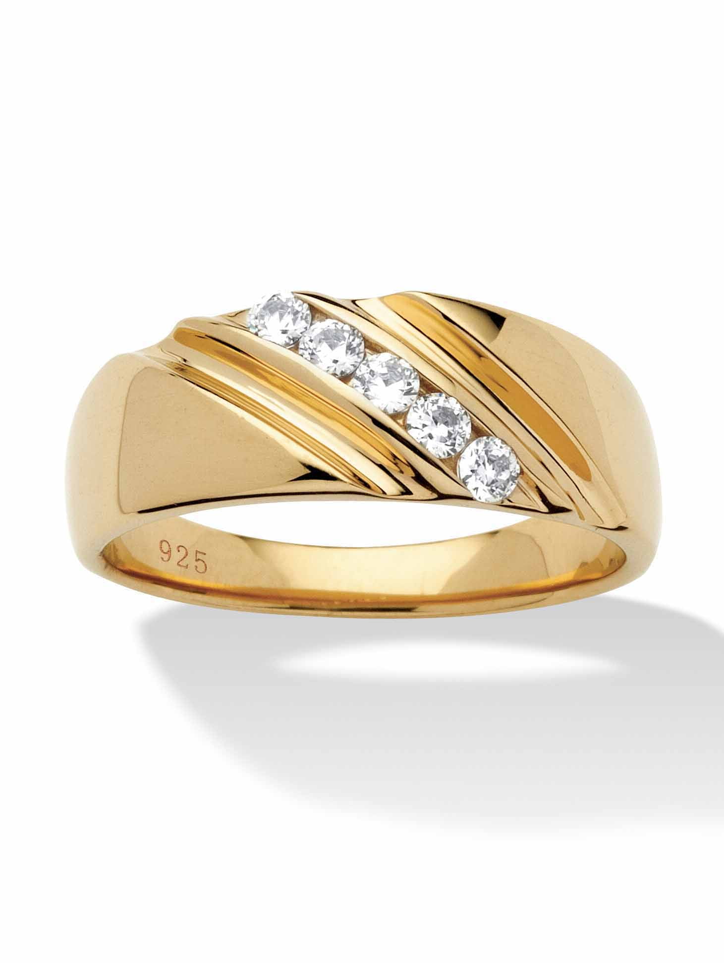PalmBeach Jewelry Men's .50 TCW Round Cubic Zirconia Diagonal Wedding Ring in Gold or Platinum Plated Sterling Silver