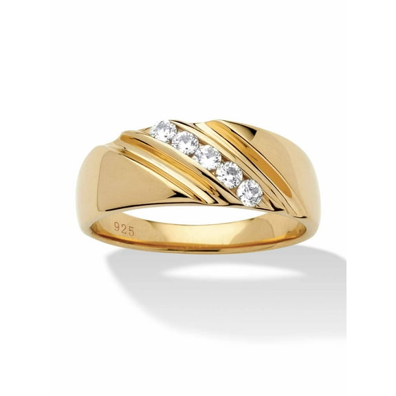 PalmBeach Jewelry Men's .50 TCW Round Cubic Zirconia Diagonal Wedding Ring in Gold or Platinum Plated Sterling Silver