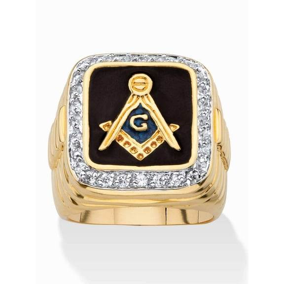 PalmBeach Jewelry Men's .59 TCW Square Enamel and Cubic Zirconia Yellow Gold-Plated Masonic Ring