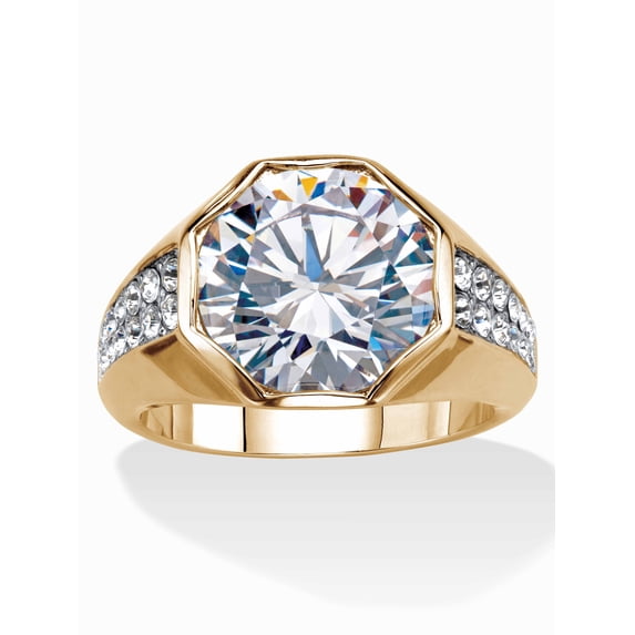 PalmBeach Jewelry Men's 6 TCW Round Cubic Zirconia Octagon Ring Gold-Plated or Platinum-Plated