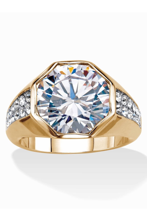 Men's 6 TCW Round Cubic Zirconia Octagon Ring Gold-Plated or Platinum-Plated