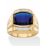Mens 7.61 TCW Cushion-Cut Created Blue Sapphire and Diamond Ring Yellow Gold-Plated