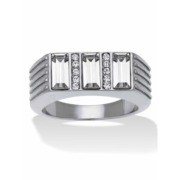 PalmBeach Jewelry Men's Baguette Crystal Stainless Steel Pave Ring