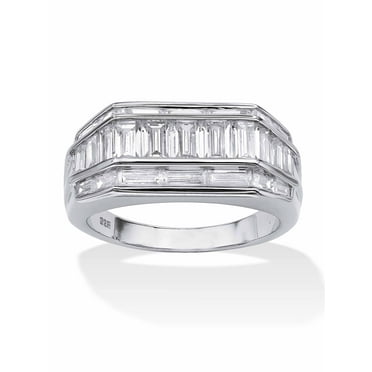 PalmBeach Jewelry Men's Baguette Cut Cubic Zirconia Classic Ring 4.28 TCW Platinum-Plated or Gold-Plated Sterling Silver