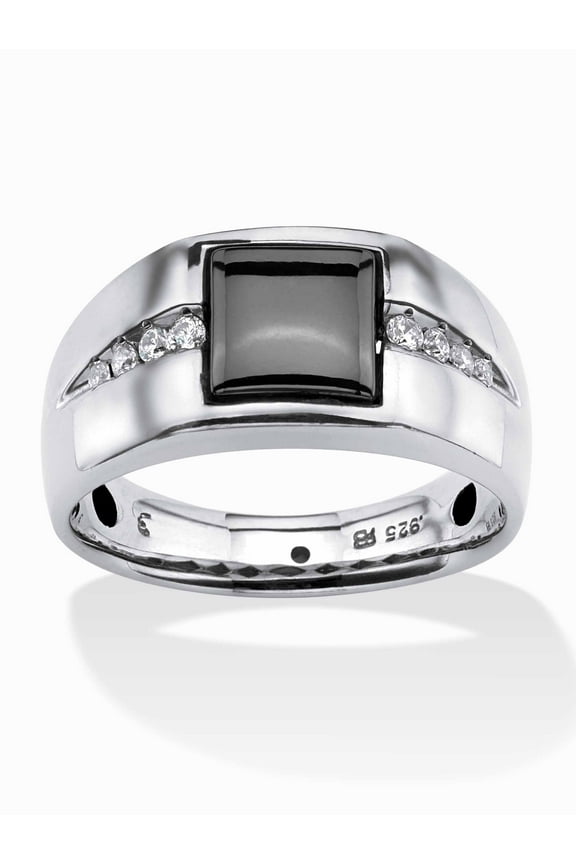 Men's Bezel-Set Genuine Charcoal Hematite and White Sapphire Ring .36 TCW in Yellow Gold-Plated or Platinum-Plated Sterling Silver