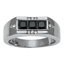 PalmBeach Jewelry Men's Black Glass with Crystal Accents Stainless Steel Ring