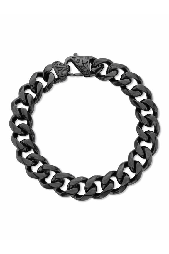 Men's Black Ion-Plated Stainless Steel Curb Link Bracelet, 10 inch Length