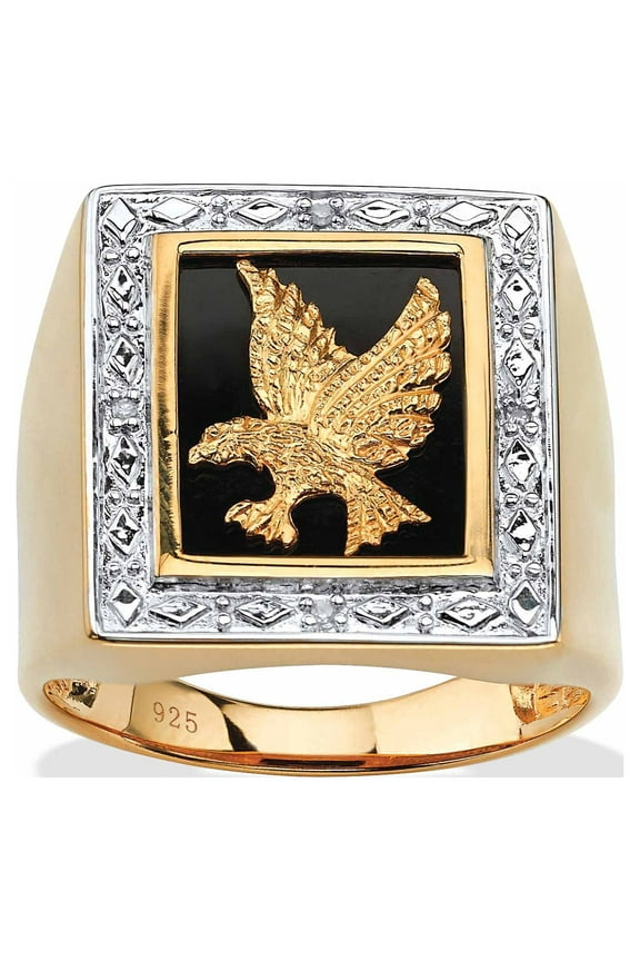 Men's Black Onyx and Diamond Accent Eagle Ring in 14k Gold-plated Sterling Silver