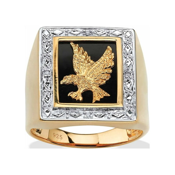 PalmBeach Jewelry Men's Black Onyx and Diamond Accent Eagle Ring in 14k Gold-plated Sterling Silver