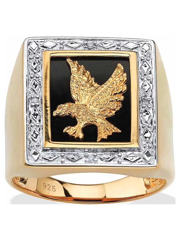 Men's Black Onyx and Diamond Accent Eagle Ring in 14k Gold-plated Sterling Silver