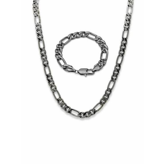 PalmBeach Jewelry Men's Black Rhodium-Plated Figaro-Link 2-Piece Bracelet 9" & 30" Chain Set