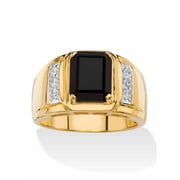PalmBeach Jewelry Men's Blue Sapphire, Red Garnet or Black Onyx and Diamond Classic Ring 18k Gold-Plated