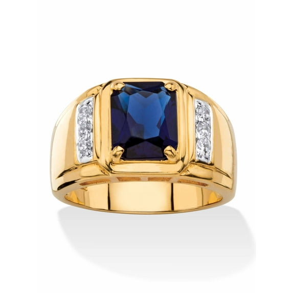 PalmBeach Jewelry Men's Blue Sapphire, Red Garnet or Black Onyx and Diamond Classic Ring 18k Gold-Plated