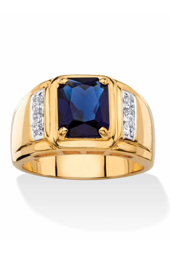 Men's Blue Sapphire, Red Garnet or Black Onyx and Diamond Classic Ring 18k Gold-Plated
