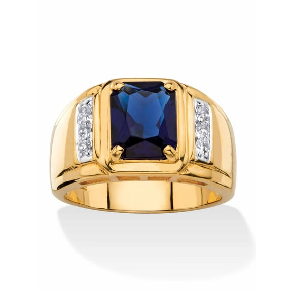 Men's 2.96 TCW Emerald-Cut Created Blue Sapphire and Genuine Diamond Classic Ring 18k Gold-Plated