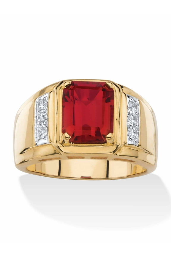 Men's Blue Sapphire, Red Garnet or Black Onyx and Diamond Classic Ring 18k Gold-Plated