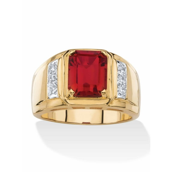 PalmBeach Jewelry Men's Blue Sapphire, Red Garnet or Black Onyx and Diamond Classic Ring 18k Gold-Plated
