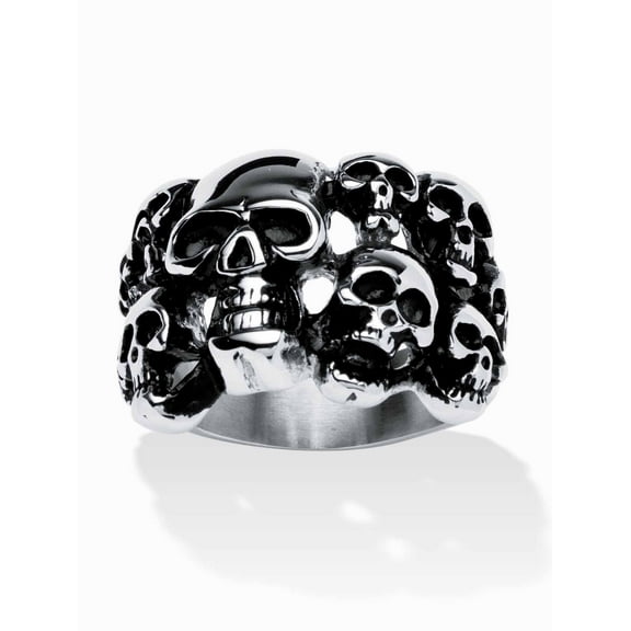 PalmBeach Jewelry Men's Cluster Skull Ring in Antiqued Stainless Steel Sizes 9-16