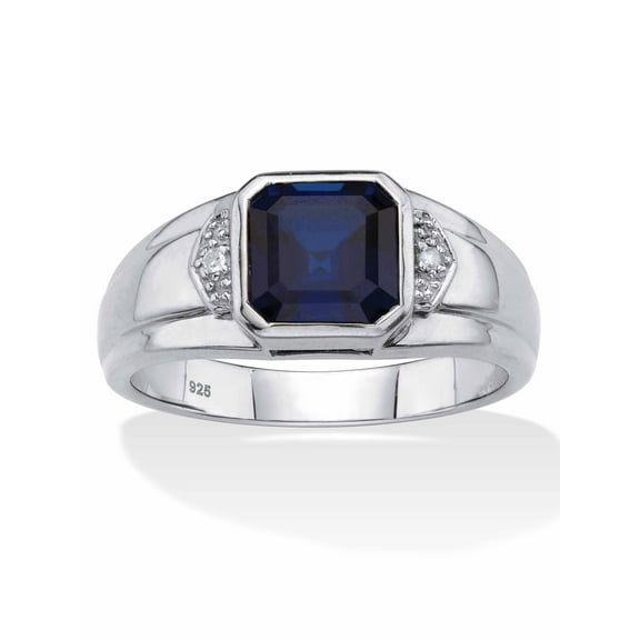 PalmBeach Jewelry Men's Created Blue Sapphire and Diamond Accent Ring 1.27 TCW in Solid 10K Yellow Gold or Platinum-Plated Sterling Silver