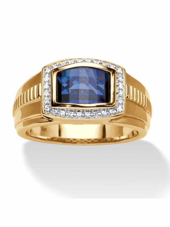 Men's Created Ceylon Blue and White Sapphire Ring 3.31 TCW in 18k Gold-Plated or Platinum-Plated Sterling Silver
