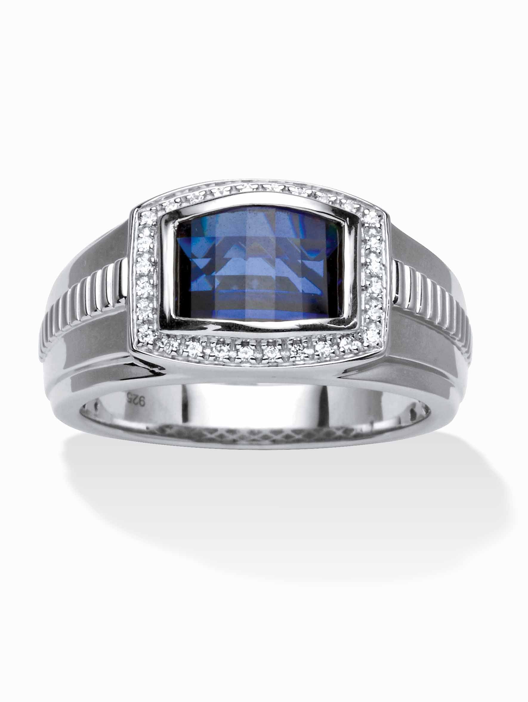 PalmBeach Jewelry Men's Created Ceylon Blue and White Sapphire Ring 3.31 TCW in 18k Gold-Plated or Platinum-Plated Sterling Silver