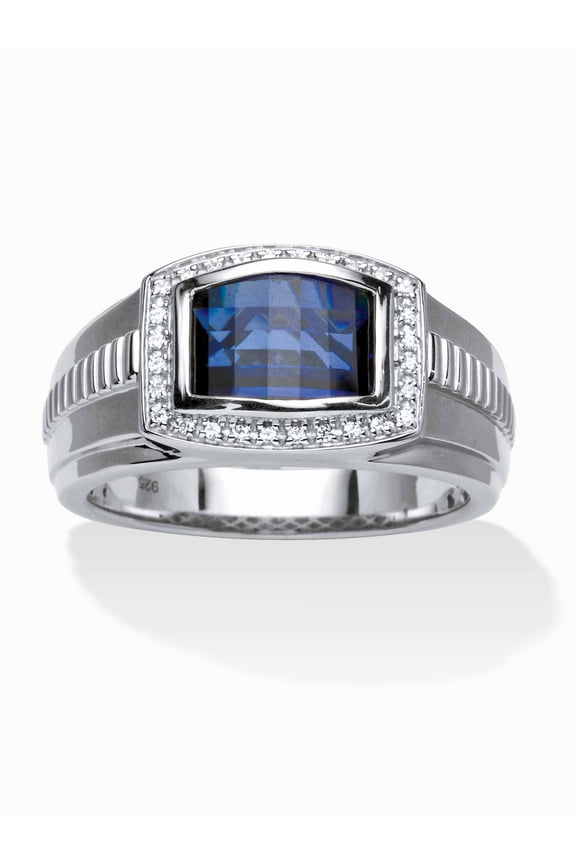 Men's Created Ceylon Blue and White Sapphire Ring 3.31 TCW in 18k Gold-Plated or Platinum-Plated Sterling Silver