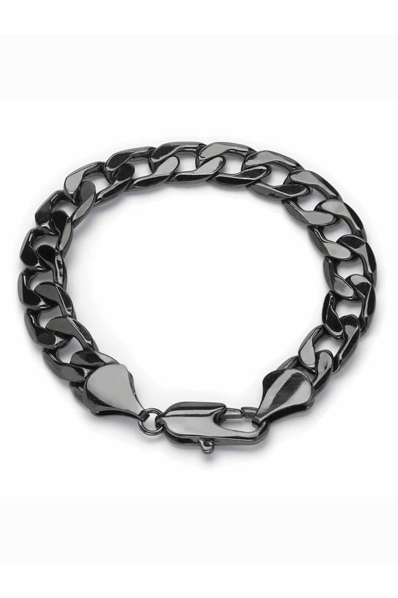 Men's Curb-Link Chain Bracelet Black Ruthenium-Plated 10" (12mm)